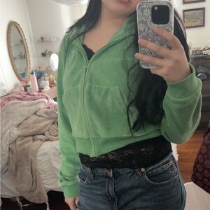 Vintage TNA Green Velour Zip-Up Hoodie